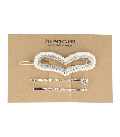 Haarclip Hart Parel Strass Zilver