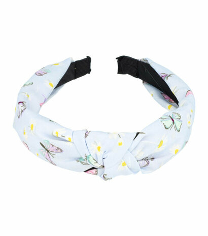 Haarband Diadeem Knoop Vlinder Margriet Bloemen Patroon Pastel Blauw