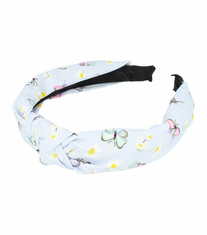 Haarband Diadeem Knoop Vlinder Margriet Bloemen Patroon Pastel Blauw