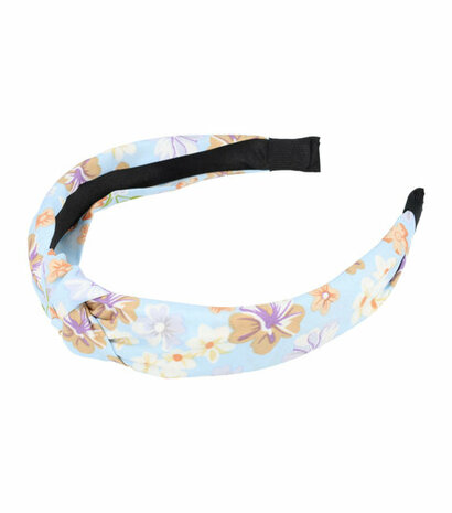 Diadeem Knoop Bloemen Patroon Pastel Blauw