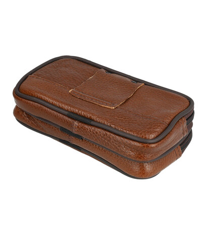 Heuptas Dubbele Rits 14cm Leder Cognac Bruin