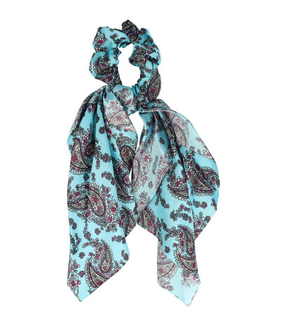 Scrunchie Haarelastiek Linten Paisley Print Aqua Blauw