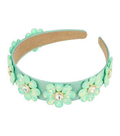 Diadeem Bloemen Facet Stenen Strass 3,5cm Licht Groen