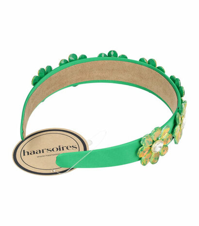 Diadeem Bloemen Facet Stenen Strass 3,5cm Groen