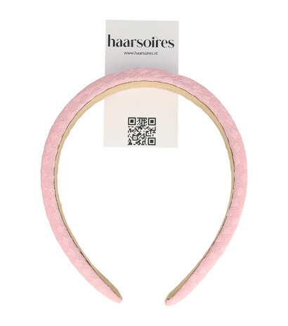 Diadeem Dik Blok Patroon Stof 3cm Pastel Roze