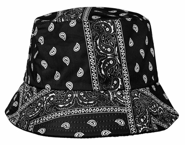 Bucket Hat Paisley Print Zwart