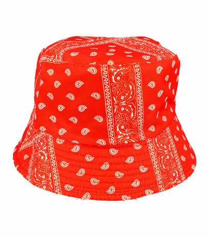 Bucket Hat Omkeerbaar Paisley Wit Rood