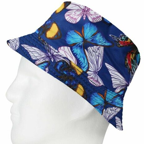 Bucket Hat Omkeerbaar Vlinder Wit Color Blauw