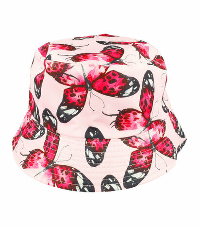 Bucket Hat Omkeerbaar Vlinder Zwart Roze