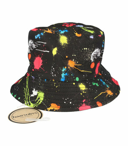 Bucket Hat Omkeerbaar Spetters Patroon Color Zwart