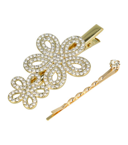 Duckklem Bloemen Fantasie Strass Steentjes 7cm Goud