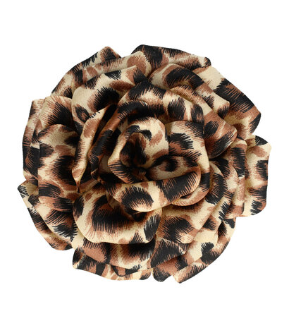 Duckklem Haarbloem Panter Print 12cm Zwart Beige Bruin