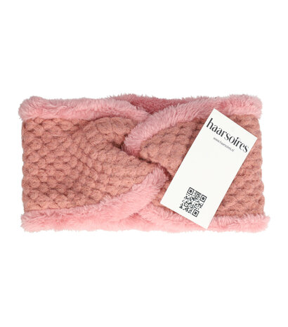 Haarband Twist Fake Fur Gebreid Roze