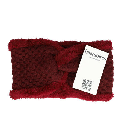 Haarband Twist Fake Fur Gebreid Rood