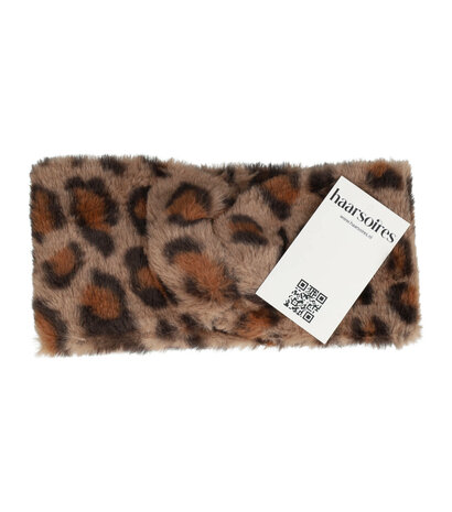 Haarband Twist Fake Fur Panter Bruin