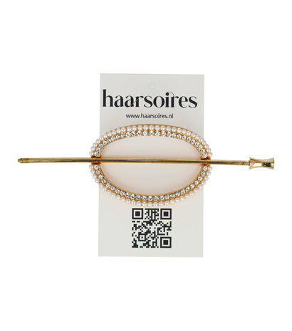 Haarspeld Pin Strass Steentjes Parel Wit Goud