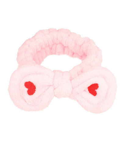 Haarband Make-up Fluffy Strik Hartjes Roze