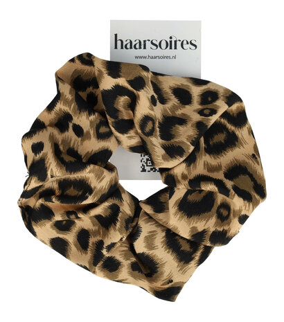 Scrunchie Haarelastiek Panter Print 12cm Zwart Beige