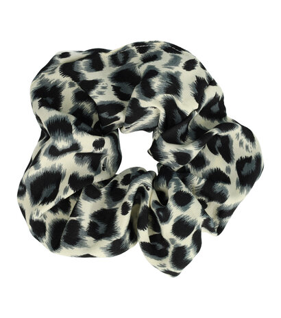 Scrunchie Haarelastiek Panter Print 12cm Zwart Wit Grijs