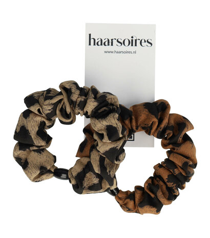 Scrunchie Hair Tie Panter Print Duo Bruin