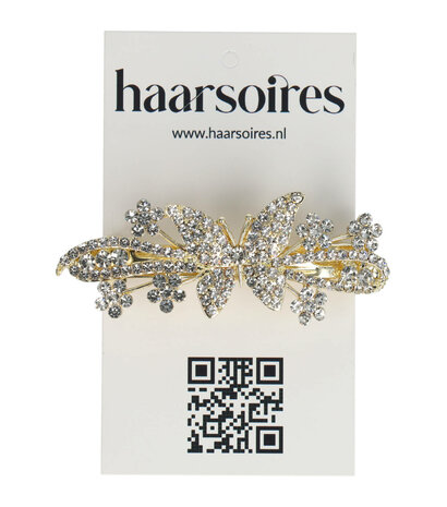 Haarspeld Vlinder Strass Steentjes 6,5cm Zilver Goud