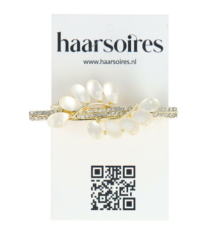 Haarspeld Recht Strass Stenen Druppel Parel 6,5cm Creme Goud