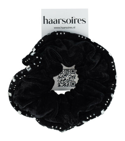 Scrunchie Glitter Steentjes Velvet Zwart