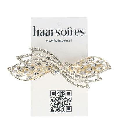 Haarspeld Strik Wave Strass Steentjes 9cm Goud Zilver