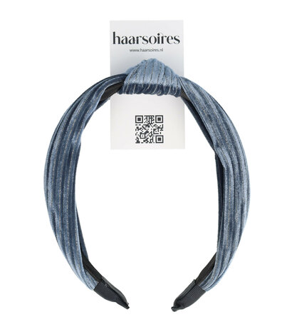 Diadeem Knoop Velvet Glitter Streep Jeans Blauw