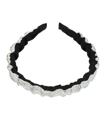 Diadeem Glitter Steentjes Wave 1,5cm Zwart Zilver