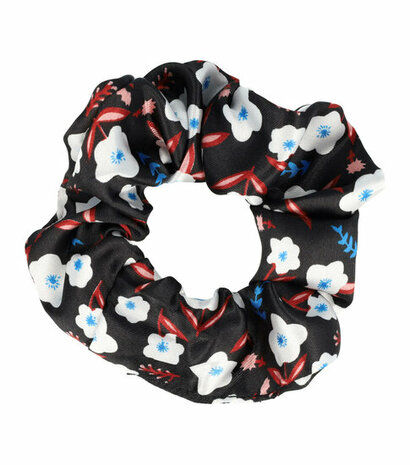 Scrunchie Haarelastiek Bloemen Patroon Zwart