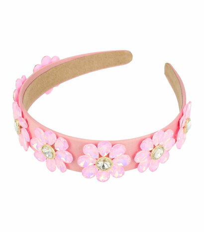 Diadeem Bloemen Facet Stenen Strass 3,5cm Roze