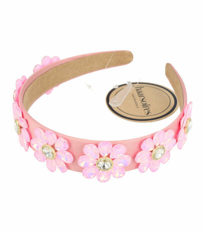 Diadeem Bloemen Facet Stenen Strass 3,5cm Roze