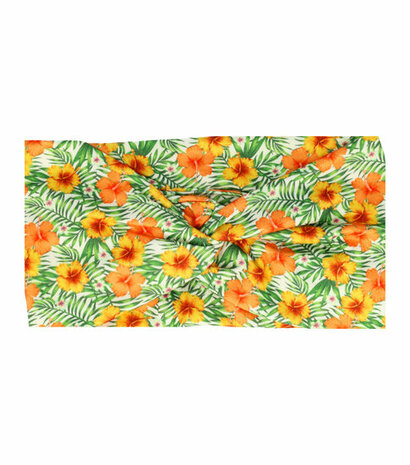 Haarband Knoop Bloemen Planten Print 11cm Groen Geel Hoofdband Hair Haar Band Patroon Flower Leaves