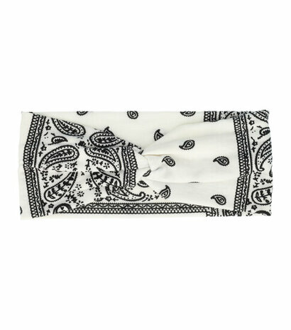 Haarband Knoop Paisley Print 10cm Wit