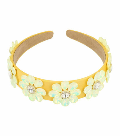 Diadeem Bloemen Facet Stenen Strass 3,5cm Geel