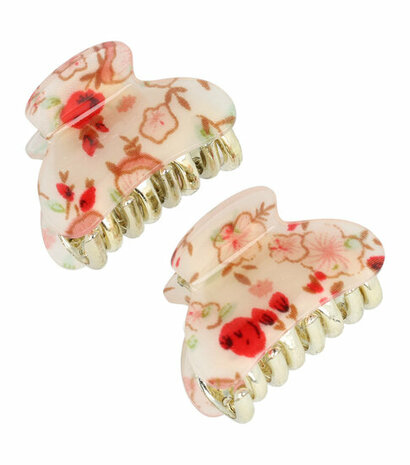 Haarspeld Klem Klein Bloemen Print 4cm Creme Rood