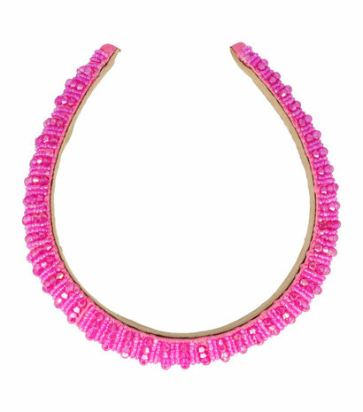 Haarband Diadeem Dik Facet Kralen Streep Patroon Fuchsia Roze