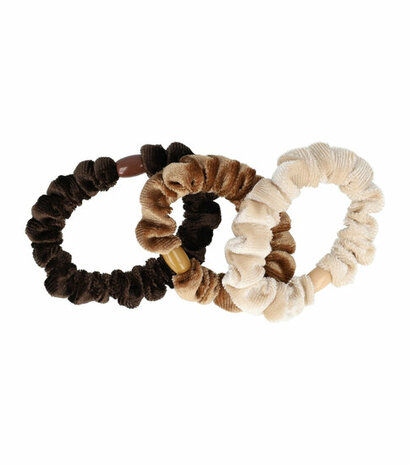 Scrunchie Haarelastiek Smal Velvet Beige Bruin