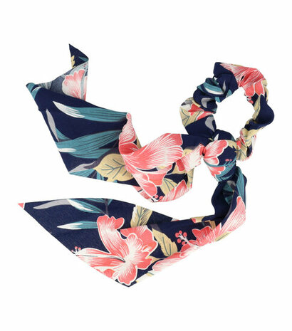 Scrunchie Haarelastiek Linten Tropische Bloemen Print Blauw