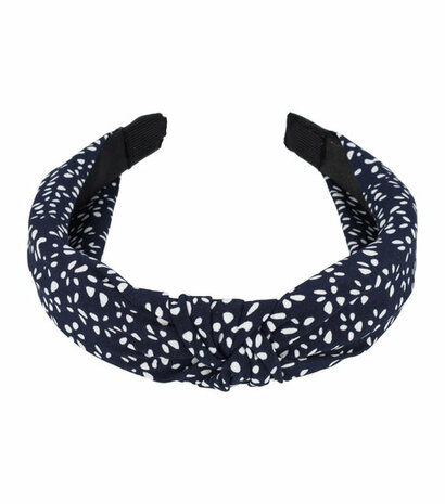 Haarband Diadeem Knoop Stippen Fantasie Print Wit Donker Blauw