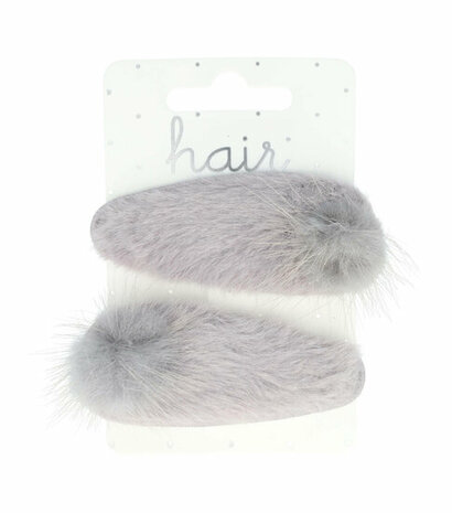 Haarspeld Klikklak Furry Pompom 7cm Grijs