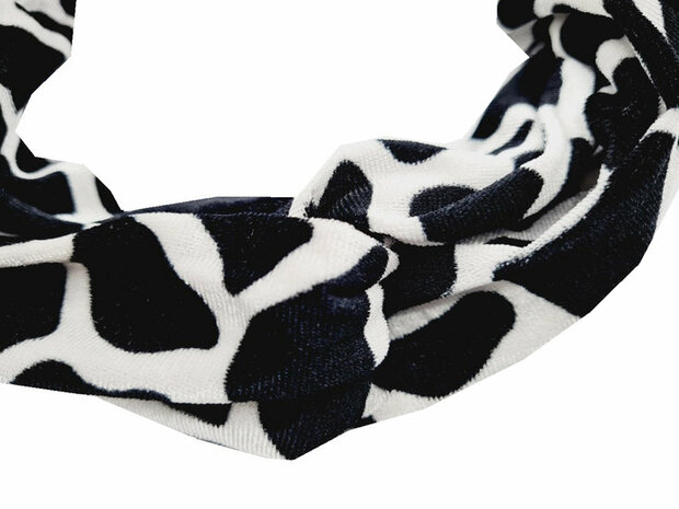 Haarband Twist Giraffe Dieren Print Velvet Zwart Wit