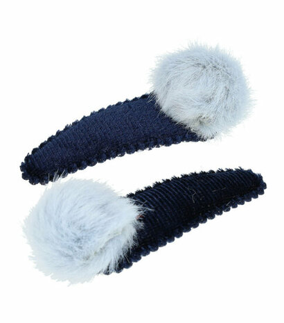 Haarspeld Klikklak Velvet Pompom 5cm Donker Blauw