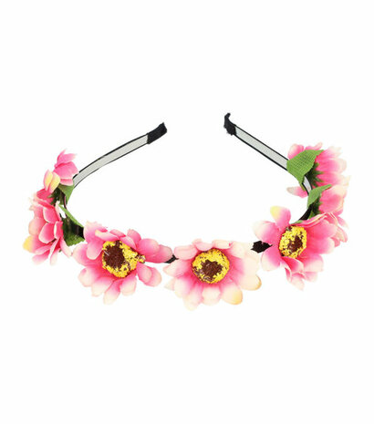 Haarband Diadeem Bloemen 3cm Fuchsia Roze