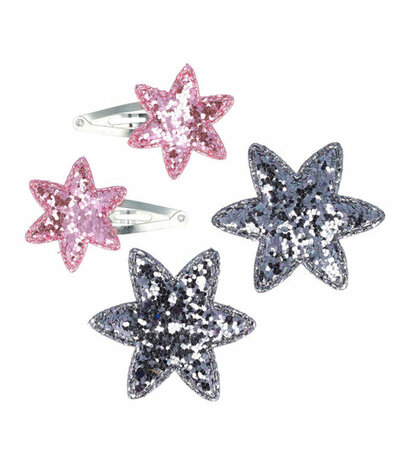 Haarspeld Klikklak Mini Glitter Sterren 3cm Roze Grijs