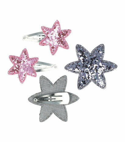 Haarspeld Klikklak Mini Glitter Sterren 3cm Roze Grijs