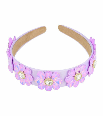 Diadeem Bloemen Facet Stenen Strass 3,5cm Paars