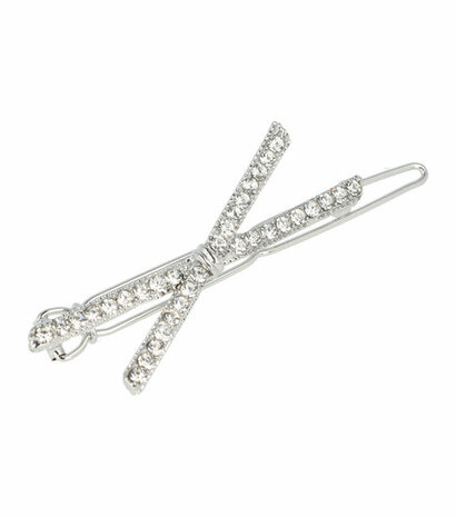 Haarspeld Clip Strik Recht Strass Zilver