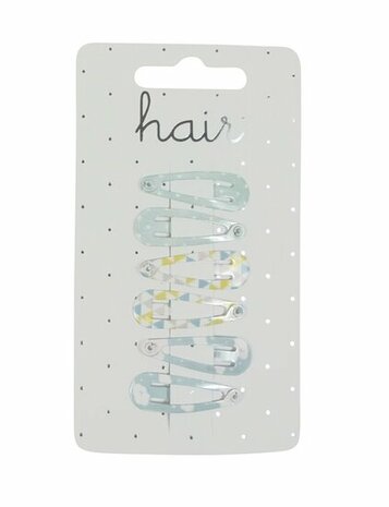 Haarspeld Klikklak Mini Pastel Print Geel Wit Blauw